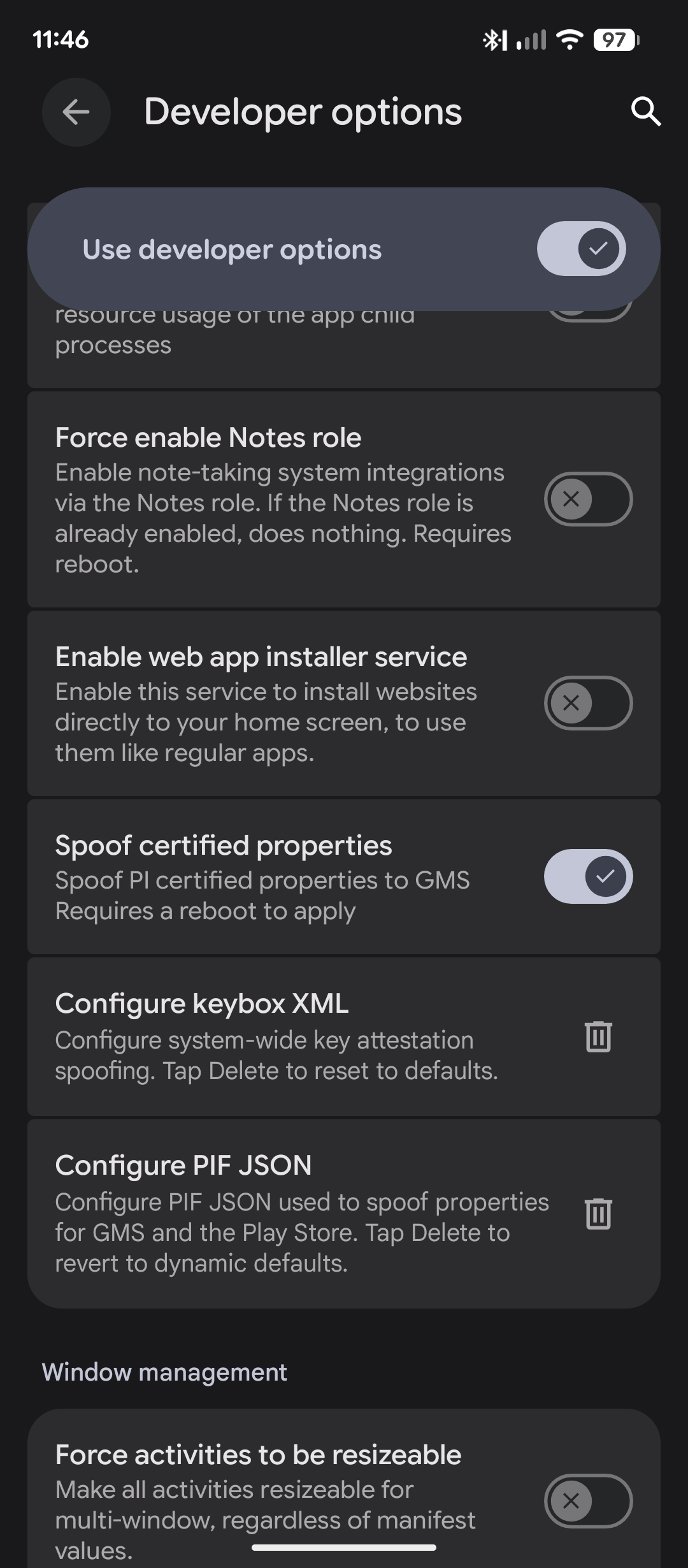 Configure keybox XML in Developer options